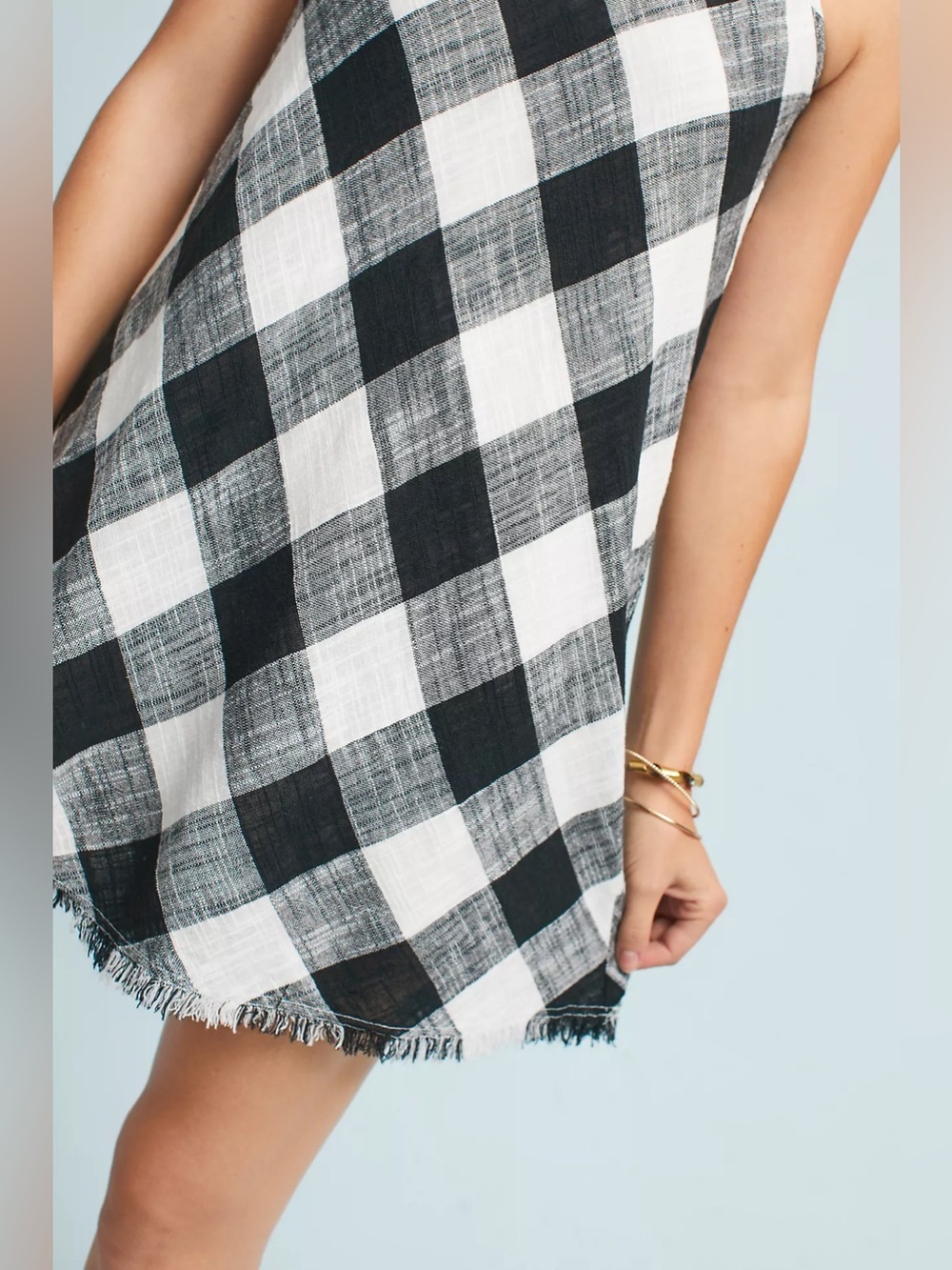 Cloth & Stone Buffalo Plaid Fringe Hem Swing Dress Lined Black White Size Small - Picture 3 of 15